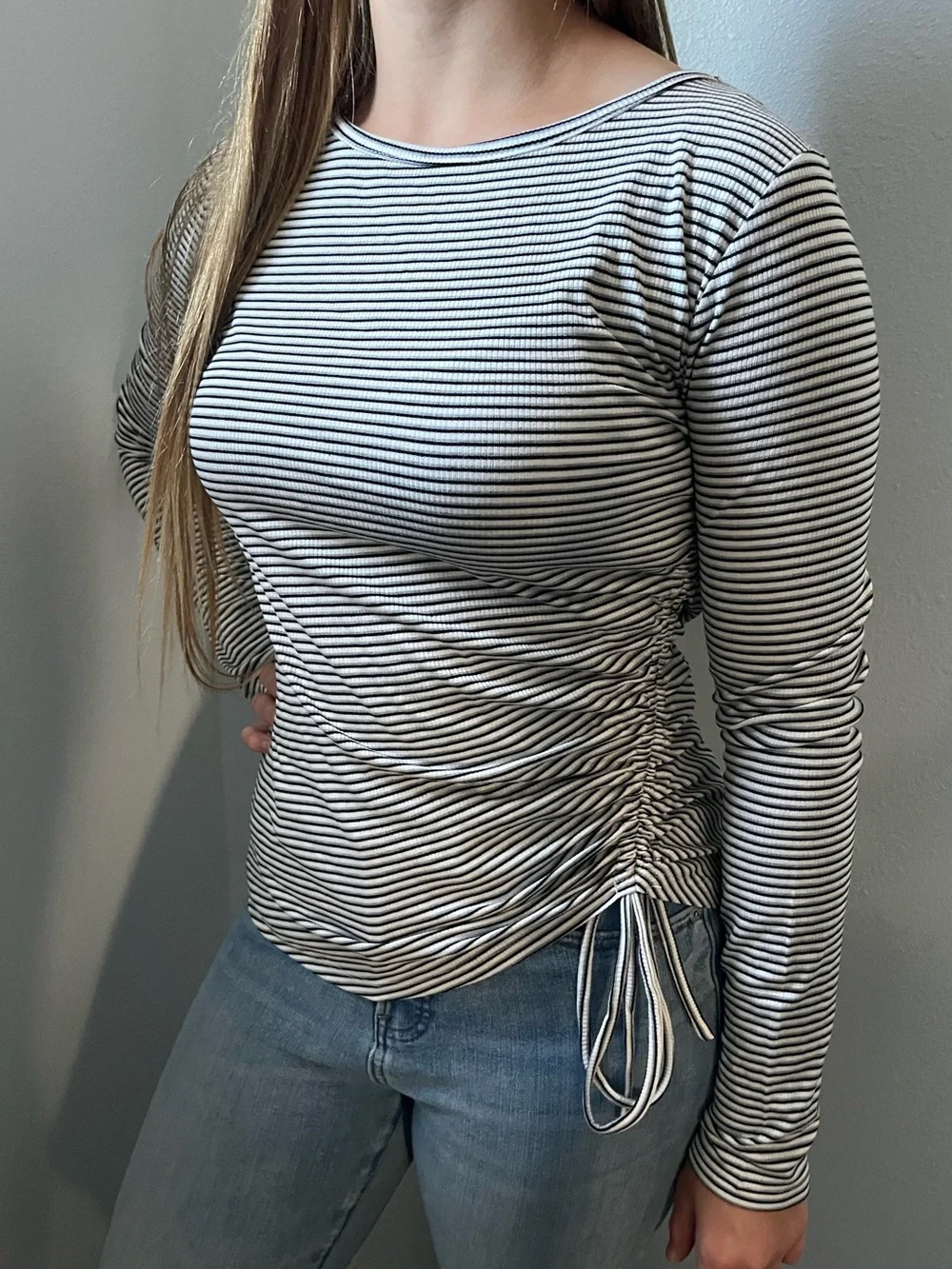 Striped Ruched Long Sleeve Tee